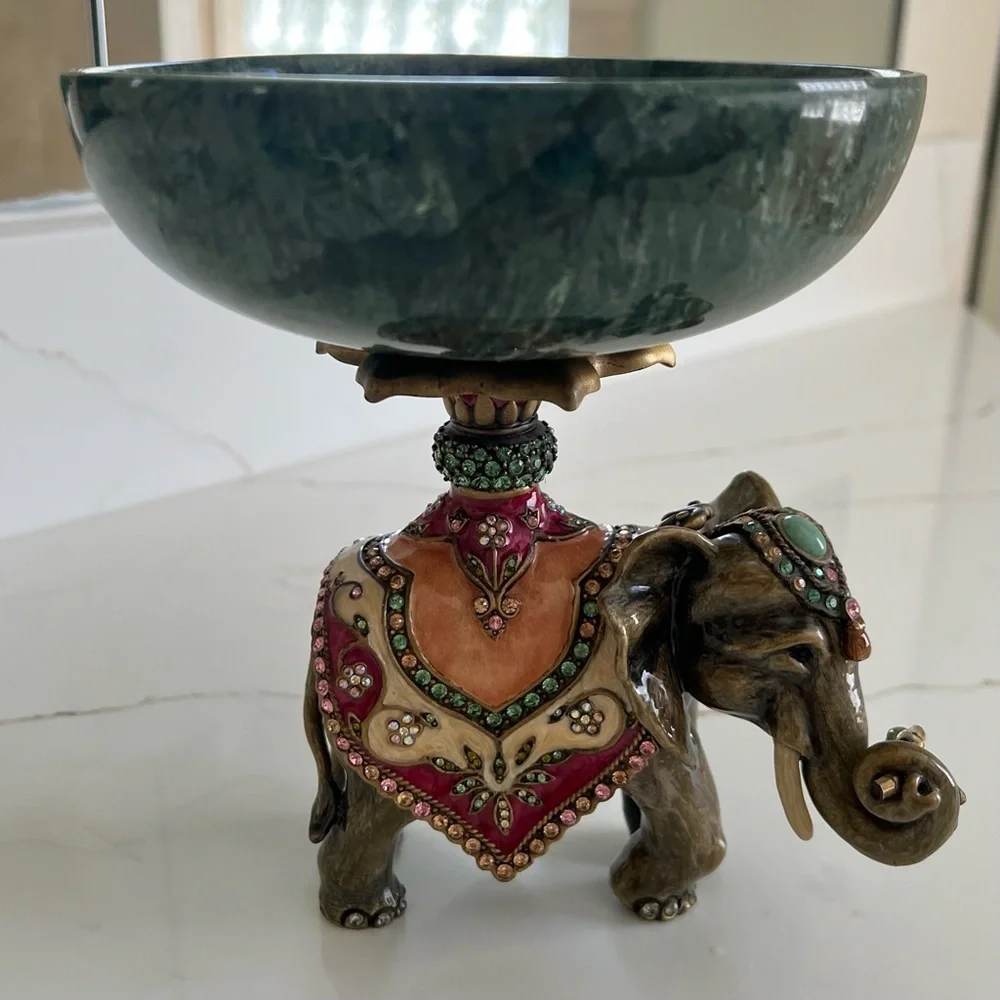 🐘 JAY STRONGWATER Elephant Footed Stone Bowl Enameled & Swarovski Crystals el - Picture 3 of 16